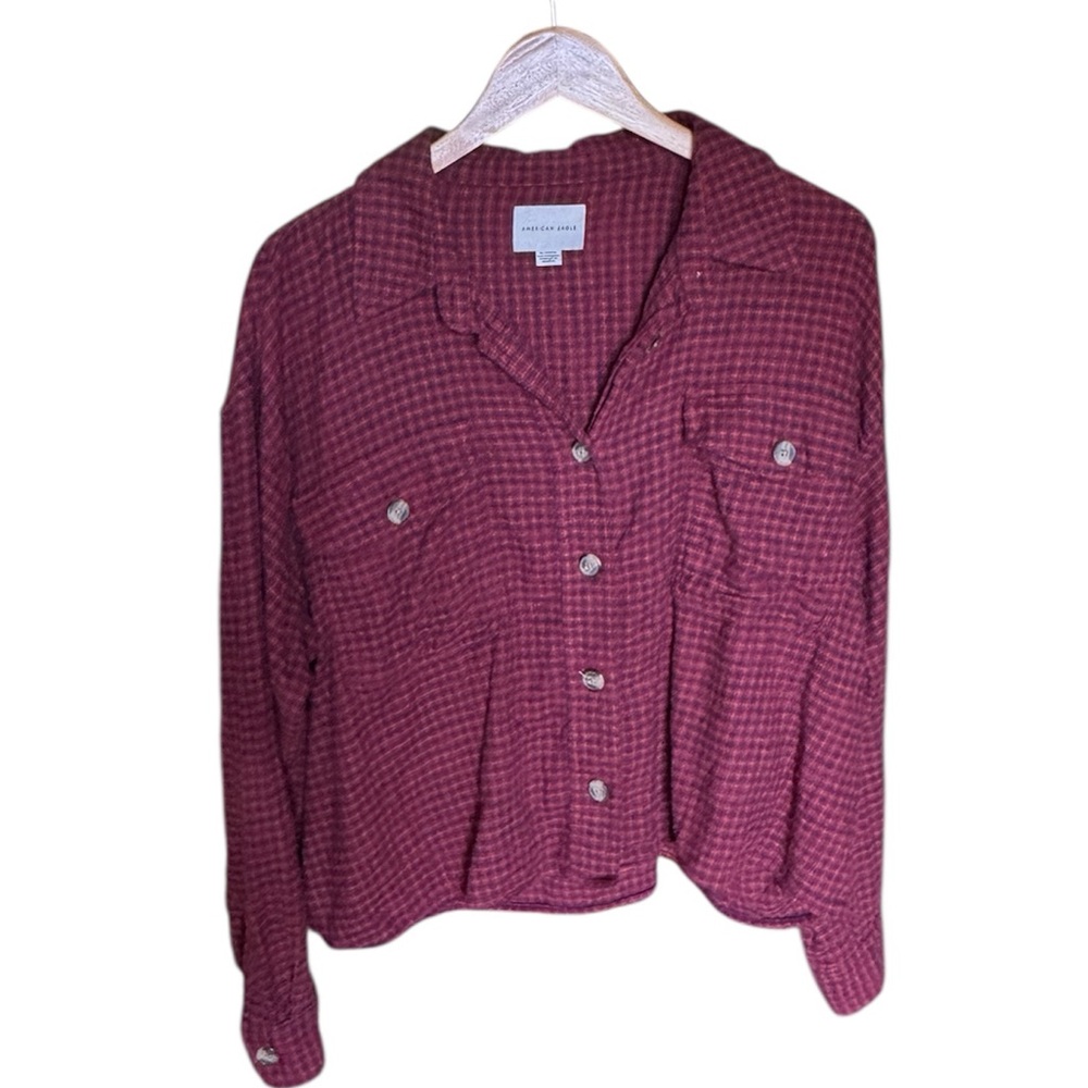 American Eagle Outfitters Red Long Sleeve Button Down Shirt